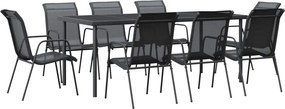 VidaXL Σετ Τραπεζαρίας Κήπου 9 Τεμαχίων Μαύρο από Ατσάλι & Textilene