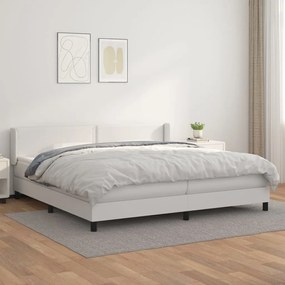 vidaXL Κρεβάτι Boxspring με Στρώμα Λευκό 200x200 εκ. Συνθετικό Δέρμα