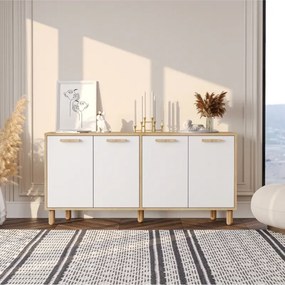 Stewehome Πολυλειτουργικό ντουλάπι με ράφια και πόρτες σε λευκό χρώμα 150x36x73 cm