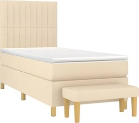 vidaXL Κρεβάτι Boxspring με Στρώμα Κρεμ 90x200 εκ.Υφασμάτινο