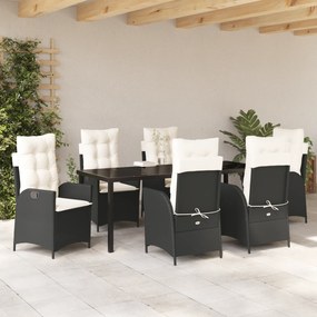 vidaXL Σετ Τραπεζαρίας Κήπου 7 Τεμαχίων με Μαξιλάρια - Μαύρο Πολυ ρατάν