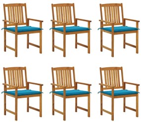 3078155 vidaXL Καρέκλες Κήπου 6 τεμ. από Μασίφ Ξύλο Ακακίας με Μαξιλάρια Μπλε, 1 Τεμάχιο