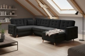 Γωνιακός καναπές Amelion Plus-Μαύρο δέρμα
