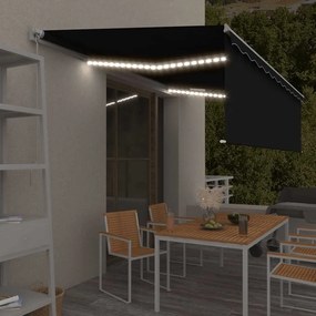 vidaXL Τέντα Συρόμενη Χειροκίνητη με Σκίαστρο & LED Ανθρακί 5 x 3 μ.