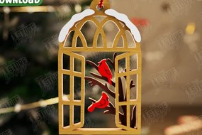 Σετ των 3 Intra απο ξύλο plywood 3mm-4mm πάχος Χριστουγεννιάτικο στολίδι Cardinal Memorial|CNC Δίασταση 8x8 cm INTRAFABR-107885916