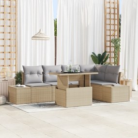 vidaXL Σετ 6 Τεμαχίων Καναπέ Κήπου με Μαξιλάρια Μπεζ Πολυ Ρατάν