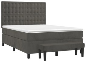 vidaXL Κρεβάτι Boxspring με Στρώμα Σκούρο Γκρι 140x200 εκ. Βελούδινο