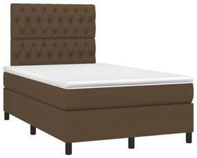 vidaXL Κρεβάτι Boxspring με Στρώμα &amp; LED Σκ.Καφέ 120x200 εκ Υφασμάτινο