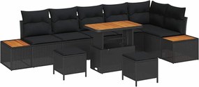 vidaXL Σετ Καναπέ Κήπου με μαξιλάρι 9 pcs Μαύρο Πολυ ράταν