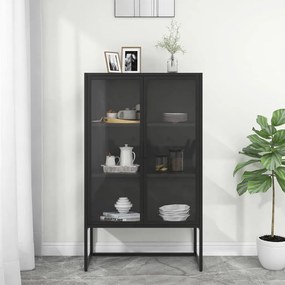 vidaXL Μπουφές Μαύρος 80 x 35 x 135 εκ. από Ατσάλι και Ψημένο Γυαλί
