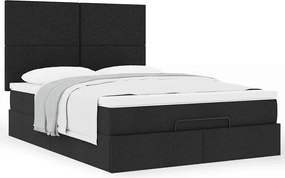 vidaXL Οθωμανικό κρεβάτι με στρώμα Μαύρο 140x190cm Ύφασμα