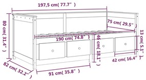 Κρεβάτι ημέρας χωρίς στρώμα Λευκό 75x190 cm Στερεό ξύλο πεύκο - Λευκό