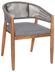 OUTDOOR DINING CHAIR NAVAN  ACACIA WOOD IN NATURAL-NYLON ROPE IN GREY 59x58x76Hcm.