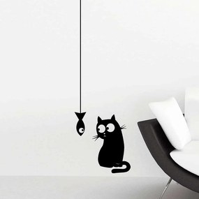 Αυτοκόλλητα Τοίχου Βινυλίου Cat &amp; Fish 59159 45x35cm Black-White Ango