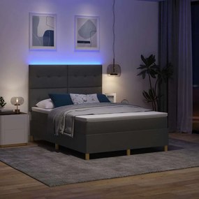 vidaXL LED Κρεβάτι με βάθρο Σκούρο Γκρι 140 x 190 cm ύφασμα