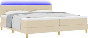 vidaXL LED Κρεβάτι με βάθρο με μαξιλάρι Κρεμ 200 x 200 cm ύφασμα