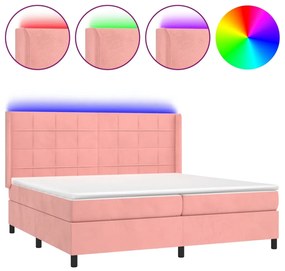vidaXL Κρεβάτι Boxspring με Στρώμα &amp; LED Ροζ 200x200 εκ. Βελούδινο