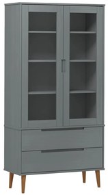vidaXL Βιτρίνα MOLDE Γκρι 90 x 35 x 175 εκ. από Μασίφ Ξύλο Πεύκου
