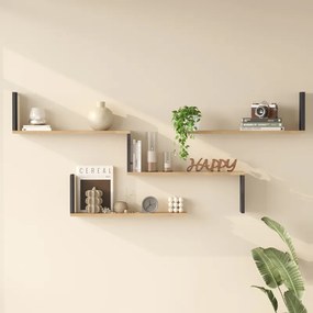 Ραφιέρα τοίχου Flear pakoworld oak με ανθρακί 179x14,5x76,2εκ