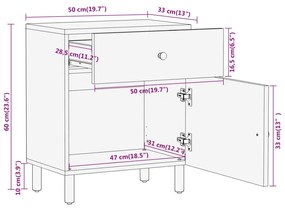 Κομοδίνο 50 x 33 x 60 εκ. από Μασίφ Ξύλο Μάνγκο - Καφέ