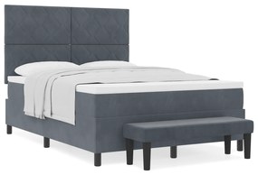 vidaXL Κρεβάτι με Στρώμα & Παγκάκι Σκούρο Γκρι 160x200 εκ. Βελούδο