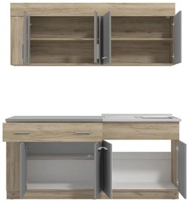 Σύνθεση κουζίνας LEONA 180 Grey oak - Γκρί 180x60x200 εκ. 180x60x200 εκ.