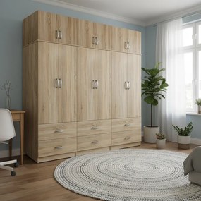 Ντουλάπα εξάφυλλη με συρτάρια και πατάρι Lego  sonoma 240x42x240εκ