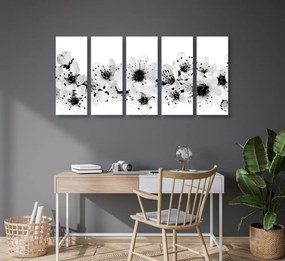 Εικόνα 5 τμημάτων άνθη κερασιάς σε μαύρο & άσπρο - 100x50