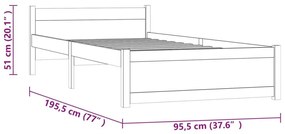 Πλαίσιο Κρεβατιού 90 x 190 εκ. από Μασίφ Ξύλο Single - Καφέ