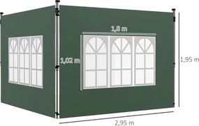 Σετ 2 πλαϊνά για κιόσκι 3x3/3x4 m, πλαϊνός τοίχος με παράθυρο, αδιάβροχο πράσινο