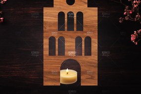 Σετ των 2 Intra απο ξύλο plywood 3mm-4mm πάχος Χριστουγεννιάτικη λαμπάδα τρισδιάστατου σπιτιού Δίασταση 15x15 cm INTRAFABR-122665760