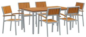 vidaXL Σέτ φαγητού για κήπο 7 pcs Γκρι και καφέ 150 x 90 x 75 cm