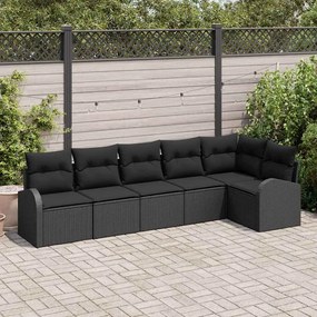 vidaXL Σετ Καναπέ Κήπου με μαξιλάρι 6 pcs Μαύρο Πολυ ράταν