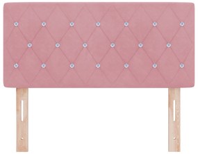 vidaXL LED Κεφαλάρι Διαμαντένια Κουμπιά Ροζ 100 cm Βελούδο