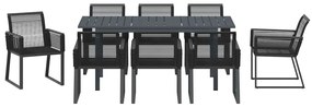 vidaXL Σέτ φαγητού για κήπο 9 pcs Μαύρο συνθετικό ρατάν