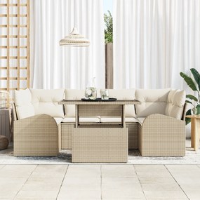 vidaXL 7 Τεμαχίων Σετ Καναπέ Κήπου με Μαξιλάρια Μπεζ Πολυ Ρατάν