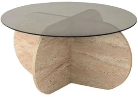 Τραπέζι Σαλονιού Bubble 552NOS2501 Φ75x35cm Travertine Beige-Fume