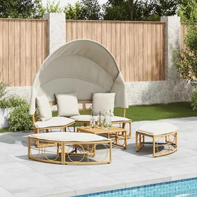 vidaXL Εξωτερική Lounge κρεβάτι με θόλο και μαξιλάρια Poly Rattan