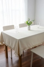 Stewehome Μπεζ βαμβακερό τραπεζομάντηλο με βολάν ορθογώνιο 140x140 cm