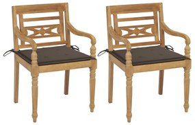 Καρέκλες Batavia 2 τεμ. από Μασίφ Ξύλο Teak με Taupe Μαξιλάρια