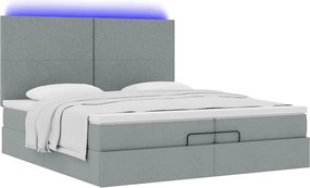 vidaXL Οθωμανικό κρεβάτι με στρώματα &amp; LEDs Ανοιχτό γκρι ύφασμα