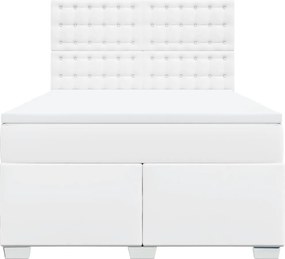 vidaXL Κρεβάτι Boxspring με Στρώμα Λευκό 160x200εκ.από Συνθετικό Δέρμα