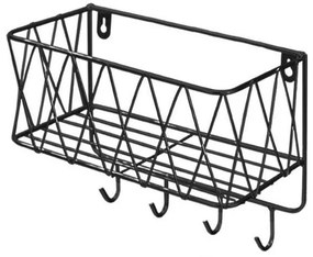 Επιτοίχια θήκη οργάνωσης με ράφι - 4 γάντζους μαύρη Υ19x24,5x12εκ.  τμχ.