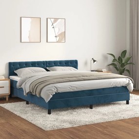 vidaXL Κρεβάτι Boxspring με Στρώμα Σκούρο Μπλε 160x200 εκ. Βελούδινο