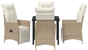 vidaXL Σέτ φαγητού για κήπο με μαξιλάρι 5 pcs Μπεζ συνθετικό ρατάν