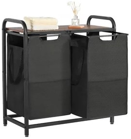 VEVOR 2 Section Laundry Sorter with Pull-Out Bags Metal Frame &amp; Wooden Tabletop