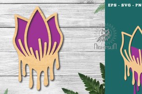 Σετ των 2 Intra απο ξύλο plywood  Χρώμα wenge 3mm-4mm πάχος - Διακόσμηση με κομμένο λέιζερ λιωμένο με λουλούδια 3 Δίασταση 20x20 cm INTRAFABR-121493006