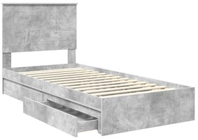 vidaXL Κρεβάτι Αποθήκης Σκυρόδεμα Γκρι 90 x 190 cm Επεξεργασμένο ξύλο