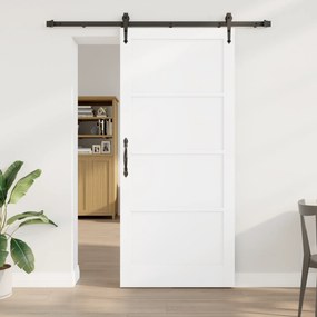 vidaXL Συρόμενη Πόρτα με Σετ Υλικών Λευκή 93x211 εκ Συμπαγές Ξύλο Πεύκου
