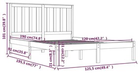 Πλαίσιο Κρεβατιού 120 x 190 εκ. Μασίφ Πεύκο Small Double - Καφέ